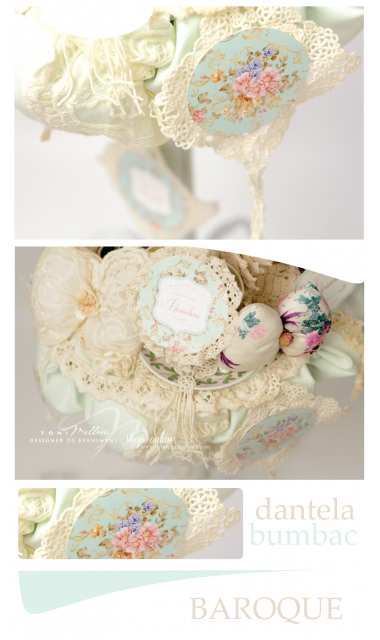 Lumanare de botez pentru fetite cu dantela vintage, 65x4 cm, Baroque 5